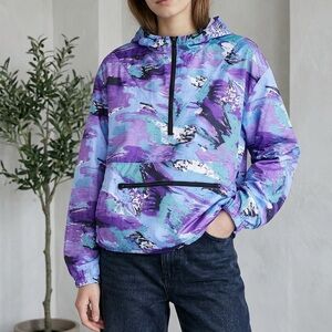 ASOS Women’s Abstract Print Hooded Pullover Windbreaker Purple/Blue Size 2